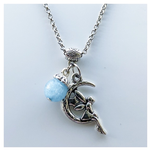 🔴sale ! Fairy moon blue calcite gem steel necklace - Picture 3 of 9